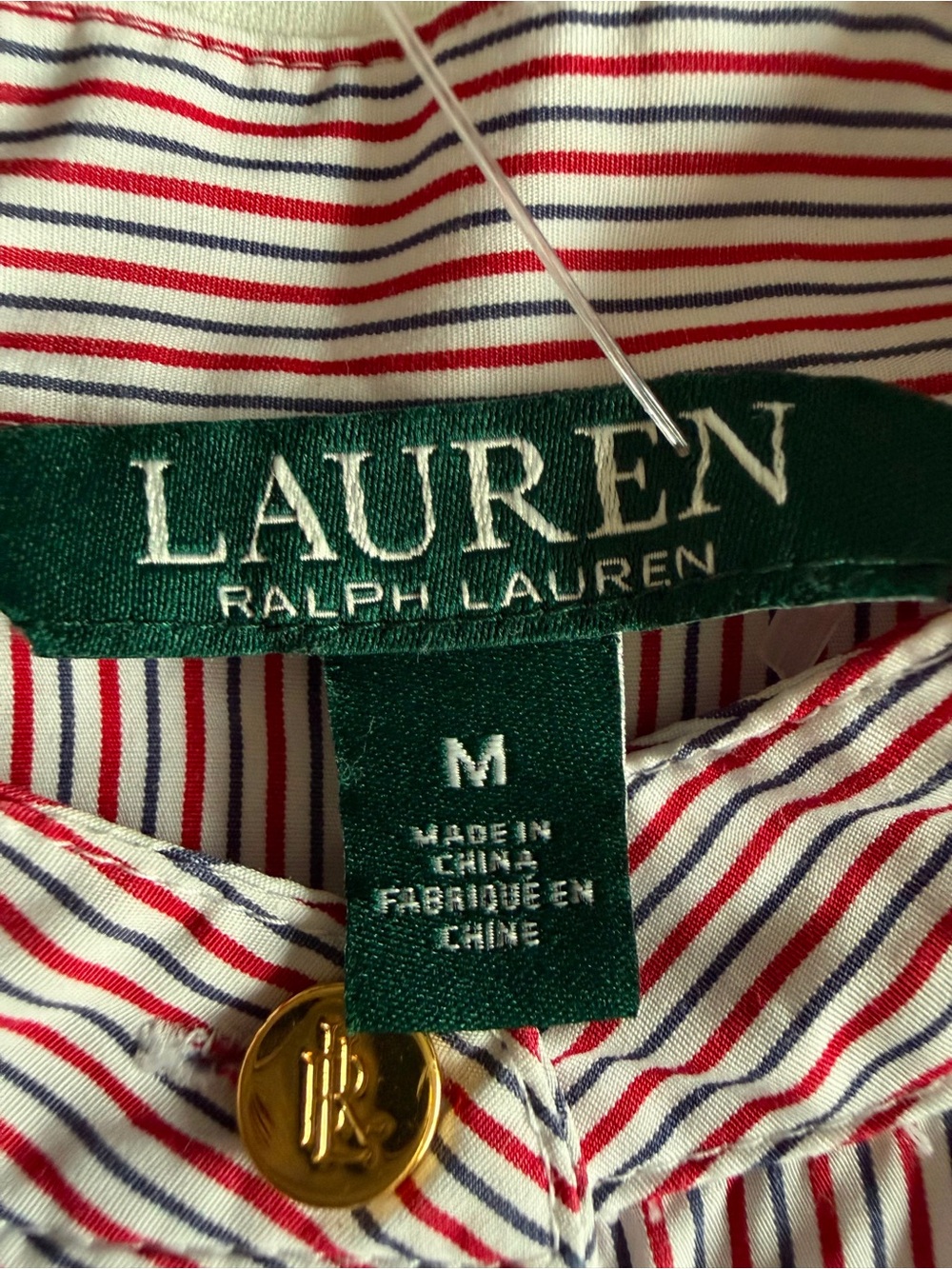 Lauren Ralph Lauren Striped Tie Waist Blouse Cotton White Red Blue M - Picture 4 of 9